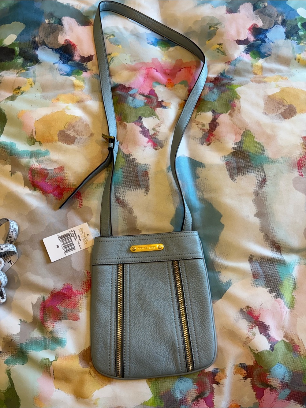 MICHAEL Michael Kors Slate Blue Pebbled Leather Crossbody with Gold Hardware